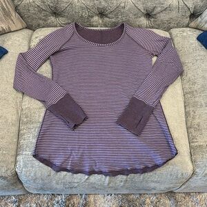 Lululemon Athletica Reversible Striped Open Your Heart Purple Long Sleeve Shirt